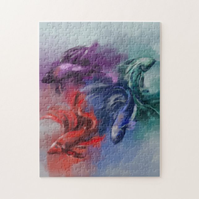 Färgfläckig regnbåge Betta grönt röd blåblå lila Pussel (Vertikal)