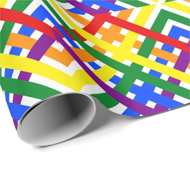 Färgfläckig regnbåge Criss-Kor Rand-födelsedag Presentpapper (Rullad Hörn)