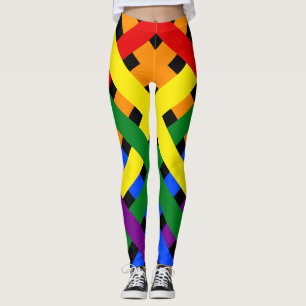 Färgfläckig regnbåge diagonal Criss-Kor Rand Leggings