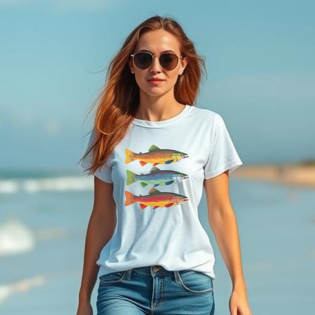Färgfläckig regnbåge i fisk t shirt (Colorful Rainbow Trout Fish-Fisherman Fashion Summer Beach)