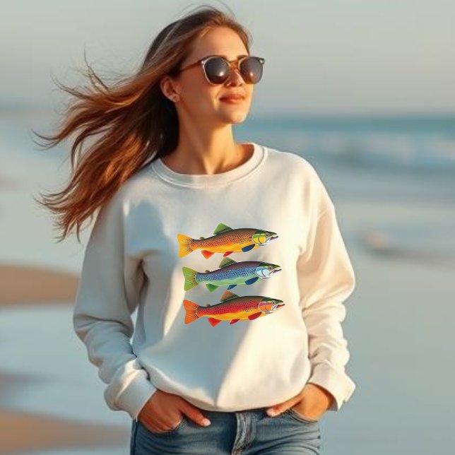Färgfläckig regnbåge i fisk t shirt (Colorful Fish Rainbow Trout Fisherman Fashion Summer)