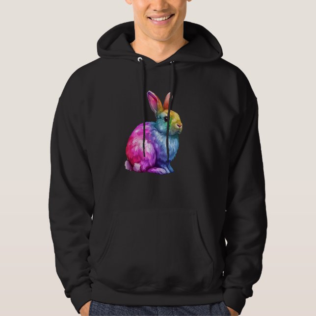 Färgfläckig regnbåge, kanin, Djurälskare Hoodie (Framsida)