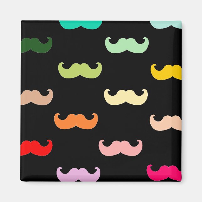 Färgfläckig regnbåge Mustache mönster på svart Magnet (Framsidan)