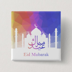 Färgfläckig regnbåge Polygonal Eid Mubarak Mosque Knapp