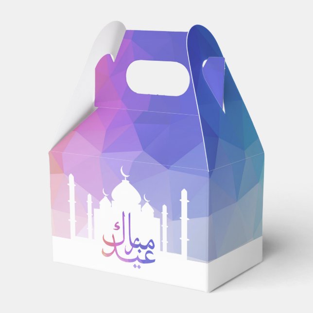 Färgfläckig regnbåge Polygonal Eid Mubarak Mosque Presentaskar (Framsidan Sidan)