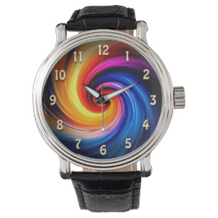 Färgfläckig regnbåge Spiral Swirling Färg Design Armbandsur