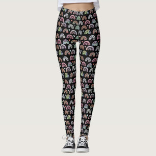 Färgfläckig regnbågsbåge mönster på svart leggings