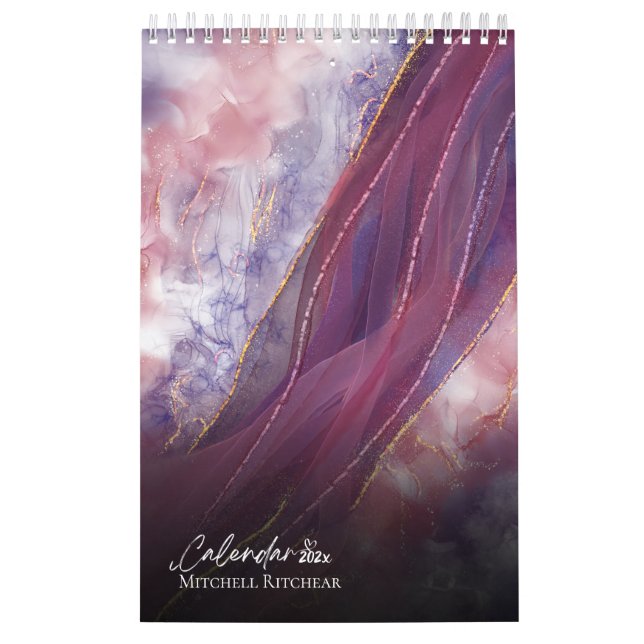 Färgfläckig Ro-guld-blå marbelfärgad Glitter Kalender (Omslag)