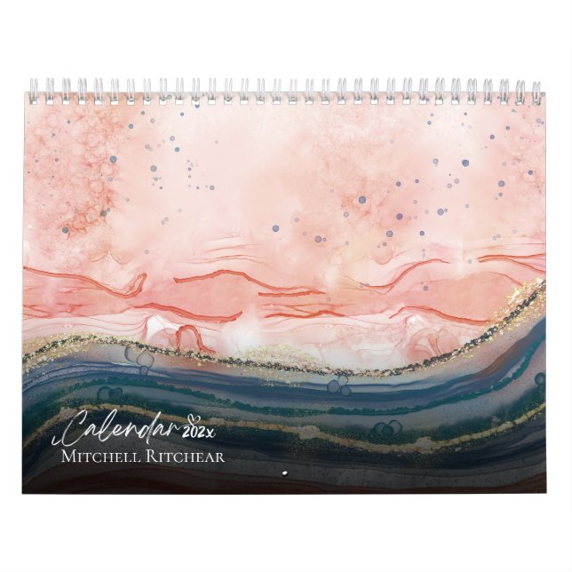 Färgfläckig Ro-guld-blå marbelfärgad Glitter Kalender (Omslag)