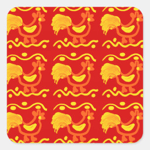 Färgfläckig röd Gult Orange Tupp Chickdesign Fyrkantigt Klistermärke