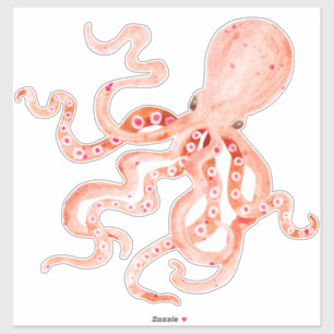 Färgfläckig rödkorall Octopus Beach Ocean Decor Ar Klistermärken