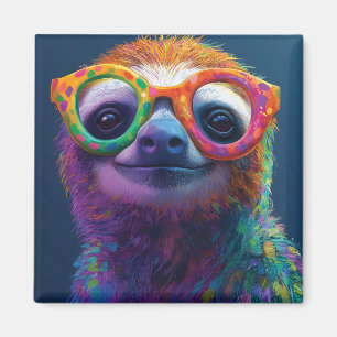 Färgfläckig Roligt Illustration med glasögon Magnet