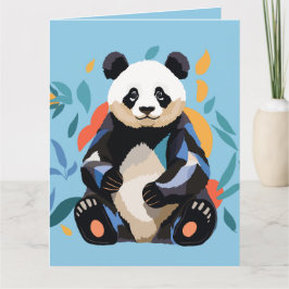 Färgfläckig Sitta Panda Bear Personlig Namn Blue Kort