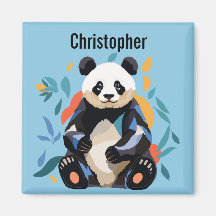 Färgfläckig Sitta Panda Bear Personlig Namn Blue