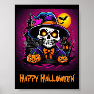 Färgfläckig Skeleton Halloween Tecknad Pumpkin Poster