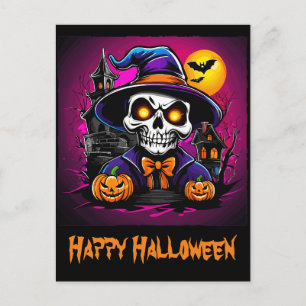 Färgfläckig Skeleton Halloween Tecknad Pumpkin Vykort
