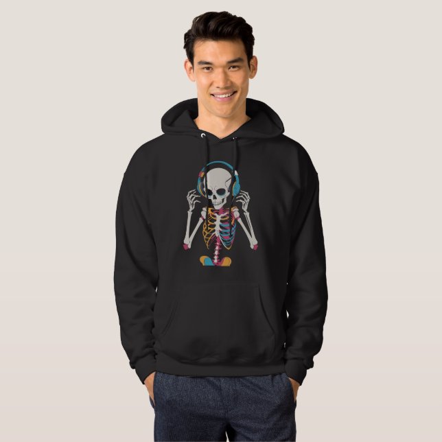 Färgfläckig Skeleton Music Älskare Design Hoodie (Hel framsida)