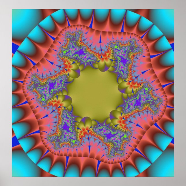 Färgfläckig slutning, Rosa och Grönt Fractal Poster (Framsidan)