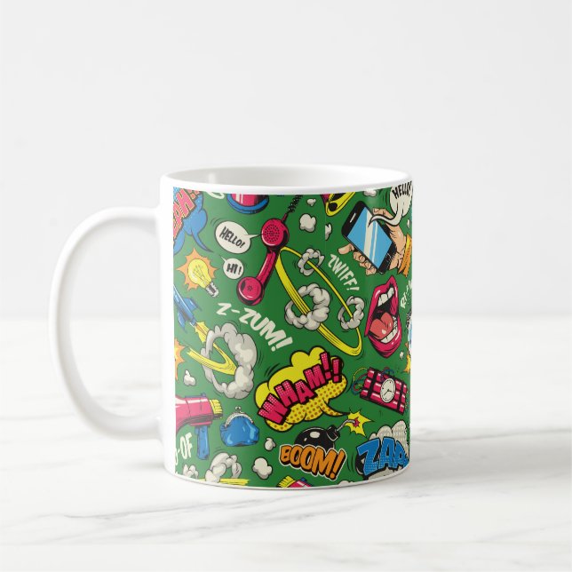 Färgfläckig, sömlös mönster med tecknad kaffemugg (Vänster)