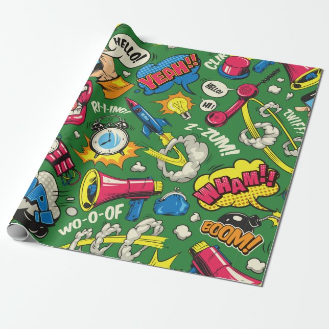 Färgfläckig, sömlös mönster med tecknad presentpapper (Utrullad)