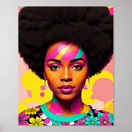 Färgfläckig svart Woman Afro-popkonst Poster