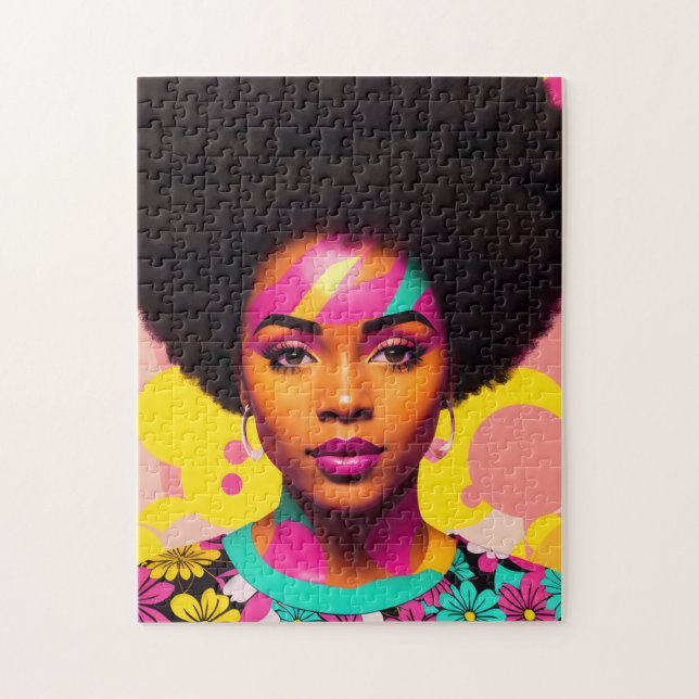 Färgfläckig svart Woman Afro-popkonst Pussel (Vertikal)