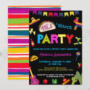 Färgfläckig Taco Bouta Party Fiesta-Födelsedagsfes Inbjudningar