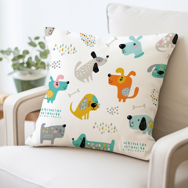 Färgfläckig Tecknad hund Dekorativ kudde (Skapare uppladdad)