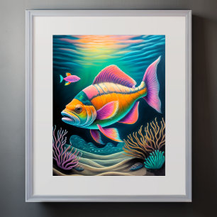 Färgfläckig Teckning-reef fiskens Rosa Poster