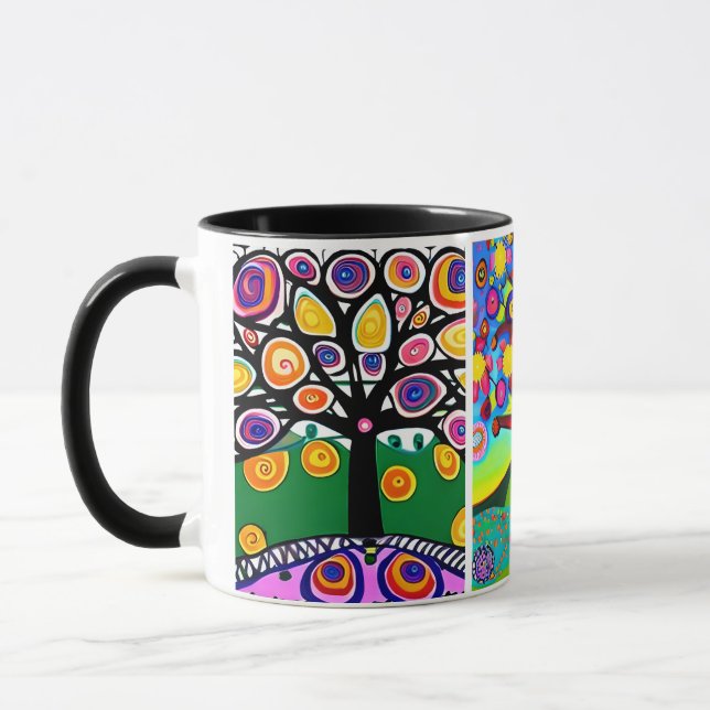 Färgfläckig Träd | Folkart | Kvicksilverkonst Mugg (Vänster)