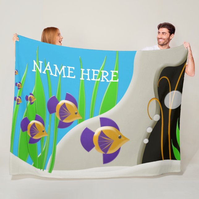 Färgfläckig Tropical Fish Anpassningsbar Kids Namn Fleecefilt (På plats)