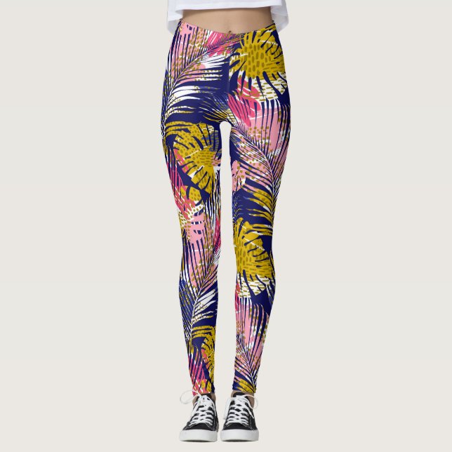 Färgfläckig Tropical Handflatan, Abstrakt Cheetah  Leggings (Framsida)