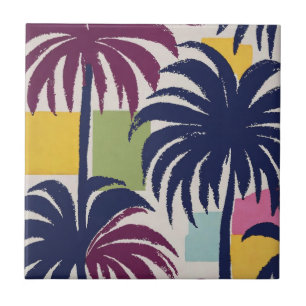 Färgfläckig Tropical Handflatan Träd Mönster Kakelplatta