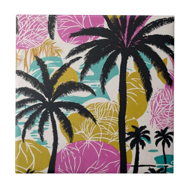 Färgfläckig Tropical Handflatan Träd Mönster Kakelplatta (Framsidan)