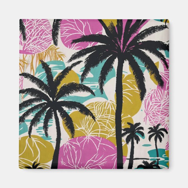 Färgfläckig Tropical Handflatan Träd Mönster Magnet (Framsidan)