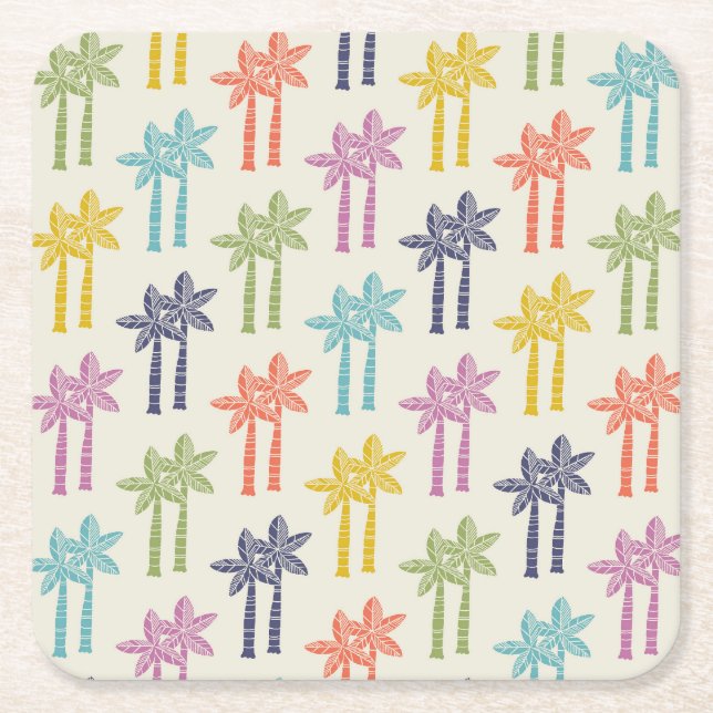 Färgfläckig Tropical Handflatan Träd Mönster Underlägg Papper Kvadrat (Framsidan)