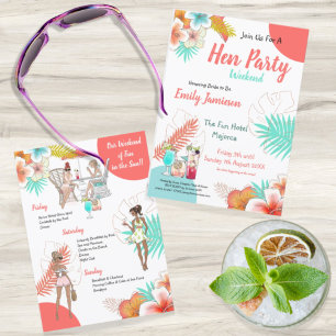 Färgfläckig Tropical Helg Itinerary Hen Party Inbjudningar
