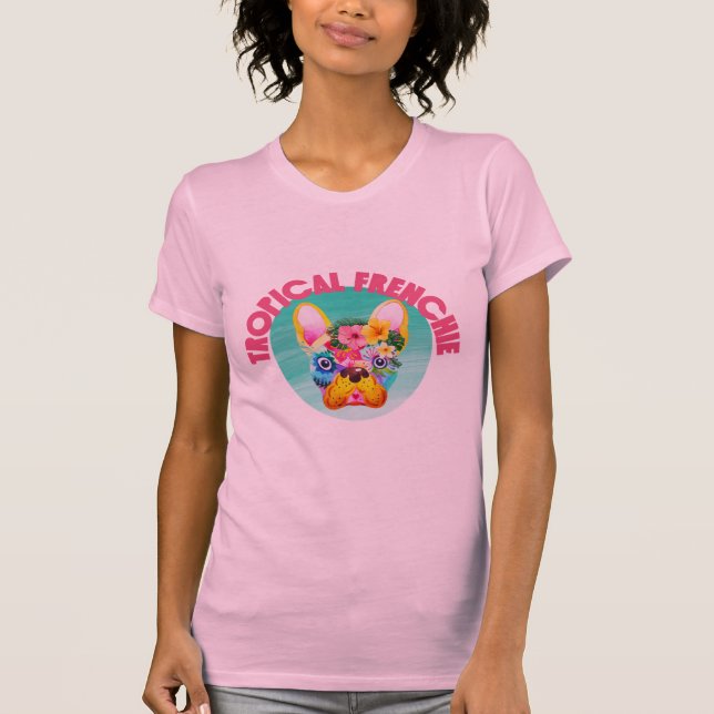 Färgfläckig Tropical Travel Fransk Bulldog T Shirt (Framsida)