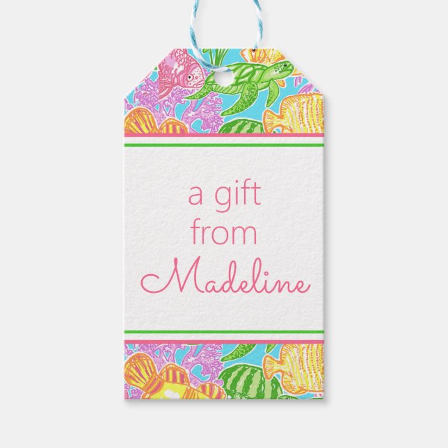 Färgfläckig tropisk fisk Mönster Presentetikett (Framsidan)