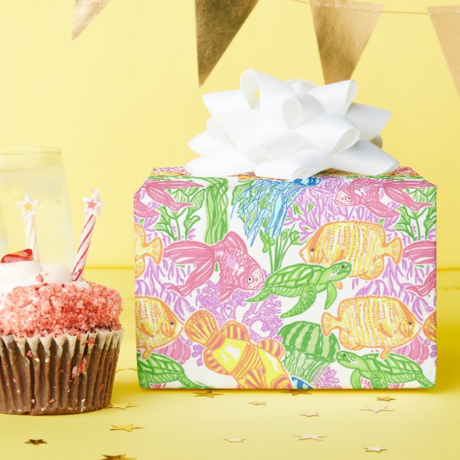 Färgfläckig tropisk fisk Mönster Presentpapper (Födelsedagsfest)