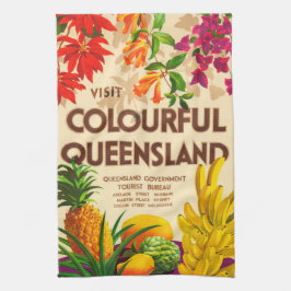 Färgfläckig tropisk frukt och blommor kökshandduk