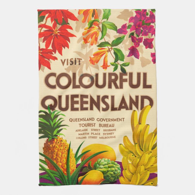 Färgfläckig tropisk frukt och blommor kökshandduk (Vertikal)