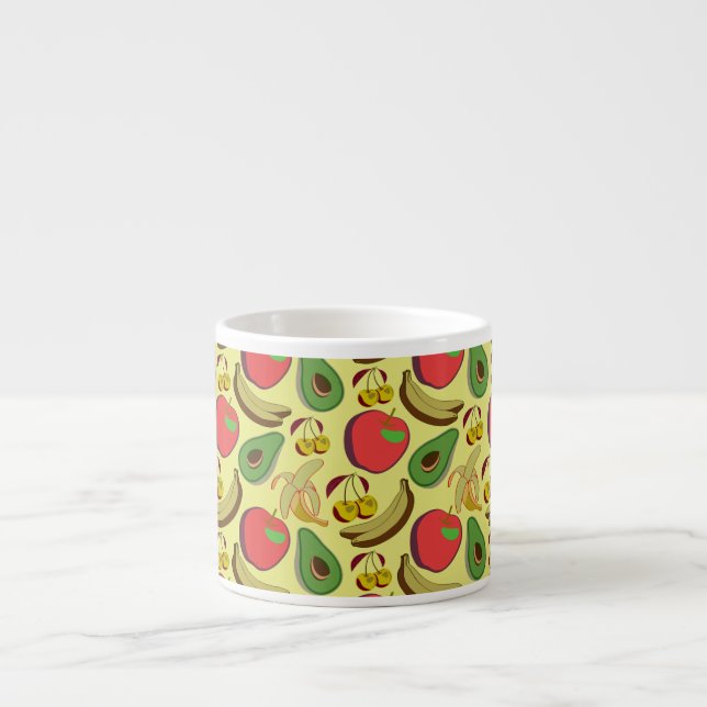 Färgfläckig tropisk frukt, sömlös mönster espressomugg (Framsidan)