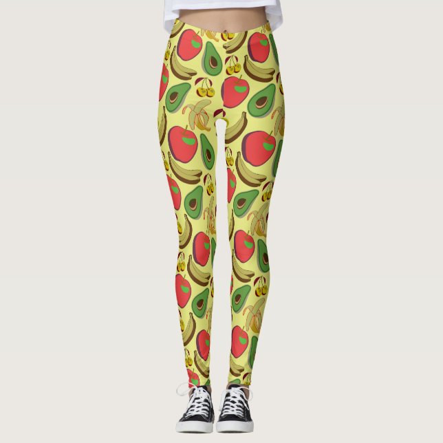 Färgfläckig tropisk frukt, sömlös mönster leggings (Framsida)