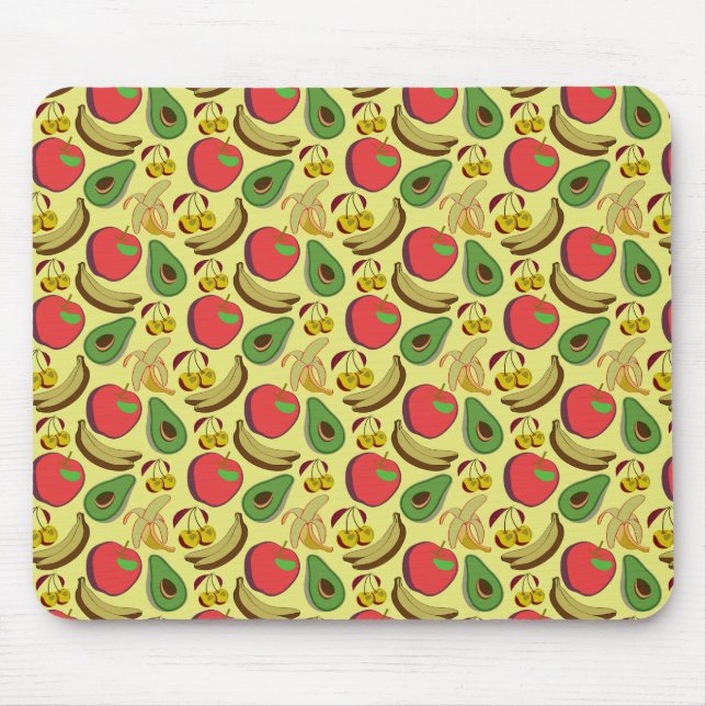 Färgfläckig tropisk frukt, sömlös mönster musmatta (Framsidan)