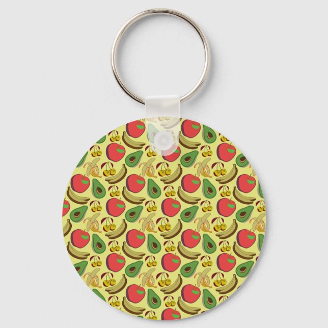 Färgfläckig tropisk frukt, sömlös mönster nyckelring (Framsida)