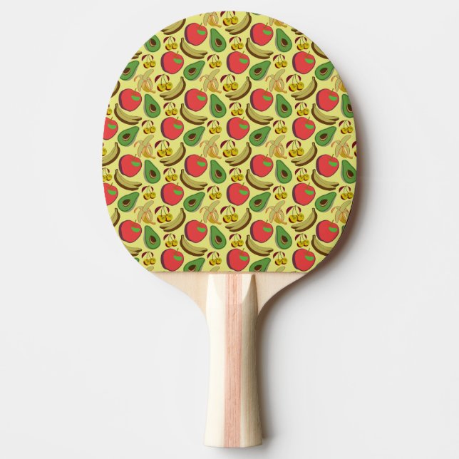 Färgfläckig tropisk frukt, sömlös mönster pingisracket (Framsidan)