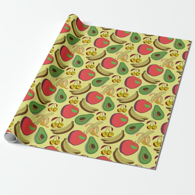 Färgfläckig tropisk frukt, sömlös mönster presentpapper (Utrullad)