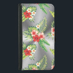 Färgfläckig tropisk Hibiscus och Silver-bakgrund Samsung Galaxy S5 Plånboksfodral<br><div class="desc">Coola,  färgstarka tropiska hibiscus-blommor,  sömlösa mönster över silver grått,  metallisk tryckbakgrund. Silver shine är en digital illusion och inte en riktig shine.</div>