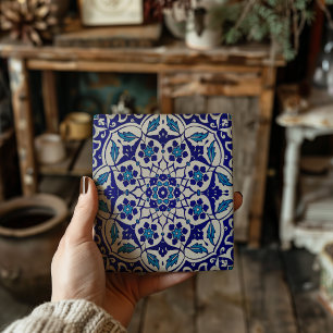 Färgfläckig turkisk ottoman Iznik Blue Decorative Kakelplatta